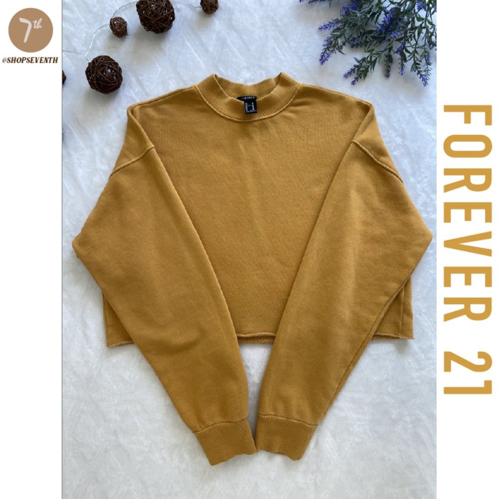 Forever 21 Mustard Yellow Oversized Crop Sweater